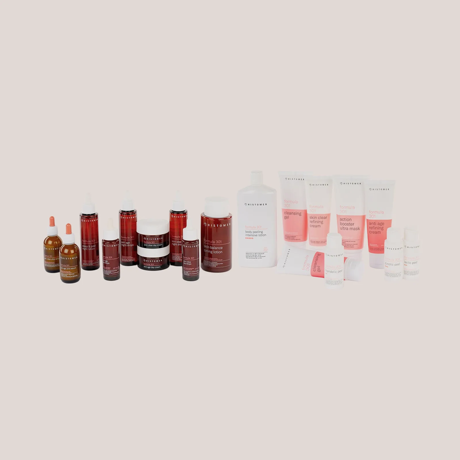 Gama completa de la línea Fórmula 301 de Histomer: sistema profesional de peeling químico y renovación cutánea